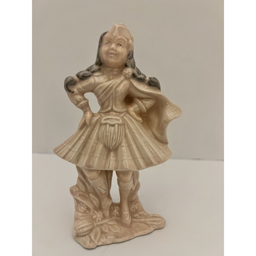 Ceramic Military Dressed Girl Figurine With Pigtails And Hat 6" Tall Unmarked